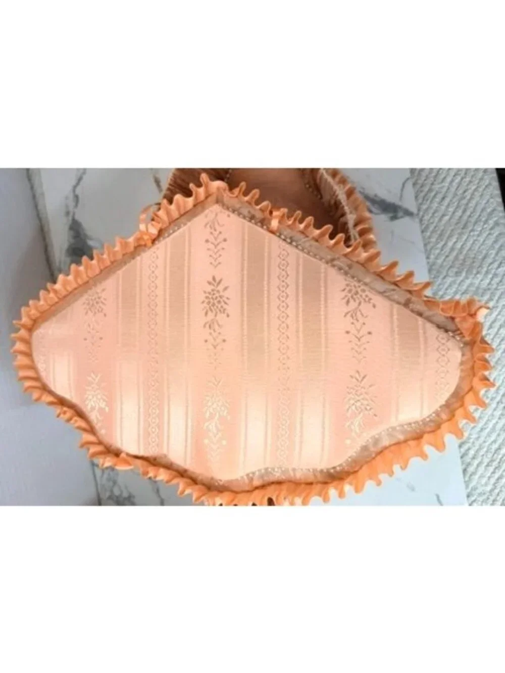 VTG Shabby Chic Peach Satin Fabric Keepsake Box Ribbon Roses Pearls